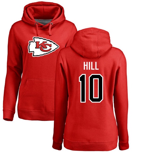 Women Football Kansas City Chiefs 10 Hill Tyreek Red Name and Number Logo Pullover Hoodie
